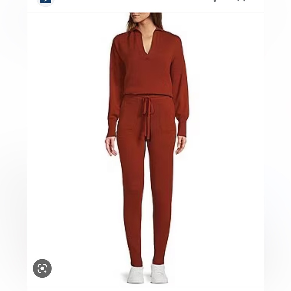 Long Sleeve Split V-Neck Drawstring Waist 100% Cashmere Jumpsuit ·